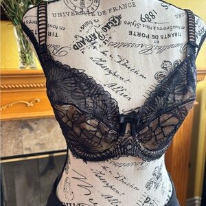 Felina Black Lace Bra with Plunging Neckline